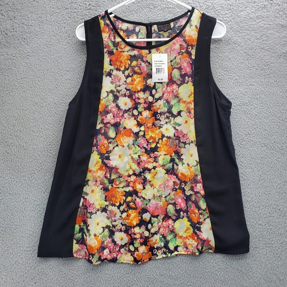 Mod Lusive Top Shirt Sleeveless Size Medium Floral Lightweight NWT